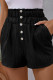 Black High Waist Button Smocked Shorts
