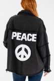 Peace Raw Hem Denim Jacket Coat
