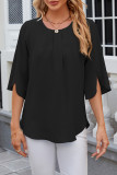 Plain Pin-Tuck Split Sleeves Blouse