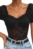 Black Lace Crochet One Piece Bodysuit
