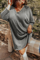 Philippine Gray Plus Size Corded V Neck Shift Dress