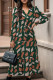 Geometric Print V Neck Button Drawstring Maxi Dress