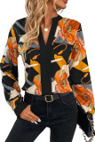 Multicolour Floral Print Split V Neck Blouse