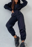 Hooded Zipper Elastic Waist One Piece Jumpsuit