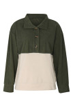 Army Green Corduroy Splicing Apricot Fleece Button Sweatshirt