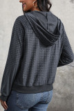 Dark Grey Texture Checked Button Hoodies