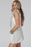 Light Grey Knotted Straps Patch Pockets Terry Knit Romper
