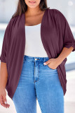 Purple Shimmer Ribbed Texture Plus Size Cardigan