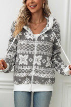 Snowflake Zipper Hooded Fleece Coat