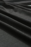 Black Plus Size Ribbed Knit Long Sleeve Tunic Babydoll Top