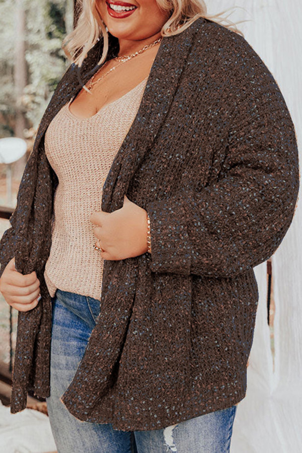 Chicory Coffee Open Front Knit Plus Size Cozy Cardigan
