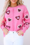 Rose Sequin Heart Shaped Exposed Seam Pullover Sweatshirt