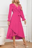 Plain Jacquard Leopard V Neck Ruffles Maxi Dress
