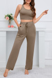 Plain Tank Top Wide Leg Pants 3pcs Set
