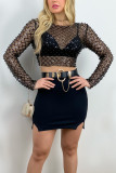 See Through Mesh Rhinestone Glitter Top