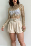See Through Mesh Rhinestone Glitter Top