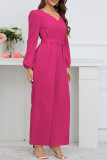 Plain V Neck Puff Sleeves One Piece Jumpsuit