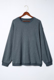 Blue Plus Size Corded Round Neck Sweatshirt