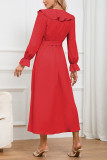 Plain Jacquard Leopard V Neck Ruffles Maxi Dress