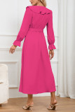 Plain Jacquard Leopard V Neck Ruffles Maxi Dress
