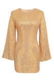 Sequin Glitter Flare Sleeves Dress
