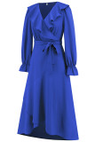 Plain Jacquard Leopard V Neck Ruffles Maxi Dress