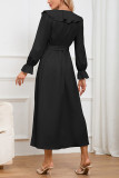 Plain Jacquard Leopard V Neck Ruffles Maxi Dress
