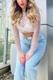 See Through Mesh Rhinestone Glitter Top