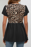 Splicing Leopard Print Ruffles Sleeves Babydoll Top