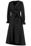 Plain Jacquard Leopard V Neck Ruffles Maxi Dress