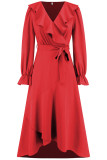 Plain Jacquard Leopard V Neck Ruffles Maxi Dress