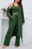 Plain Tank Top Wide Leg Pants 3pcs Set