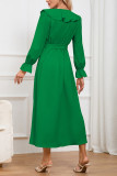 Plain Jacquard Leopard V Neck Ruffles Maxi Dress