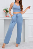 Plain Tank Top Wide Leg Pants 3pcs Set