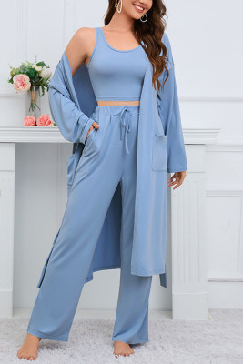 Plain Tank Top Wide Leg Pants 3pcs Set