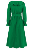 Plain Jacquard Leopard V Neck Ruffles Maxi Dress
