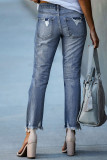 Washed Stressed Fray Straight Denim Pants