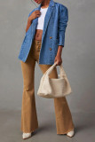 Blue Lapel Collar Button Denim Jacket