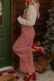 Plaid Print Buttoned Wide Lege Overall Pants