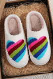 Stripe Heart Knit Plush Slippers