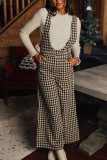 Plaid Print Buttoned Wide Lege Overall Pants