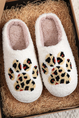 Leopard Cat Paw Knit Plush Slippers