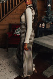 Plaid Print Buttoned Wide Lege Overall Pants