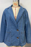 Blue Lapel Collar Button Denim Jacket