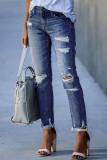 Washed Stressed Fray Straight Denim Pants