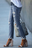 Washed Stressed Fray Straight Denim Pants