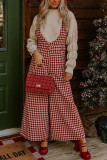Plaid Print Buttoned Wide Lege Overall Pants