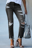 Washed Stressed Fray Straight Denim Pants