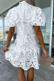 Plain Full Lace Bubble Sleeves Dress