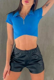 Black Elastic Waist PU Shorts
